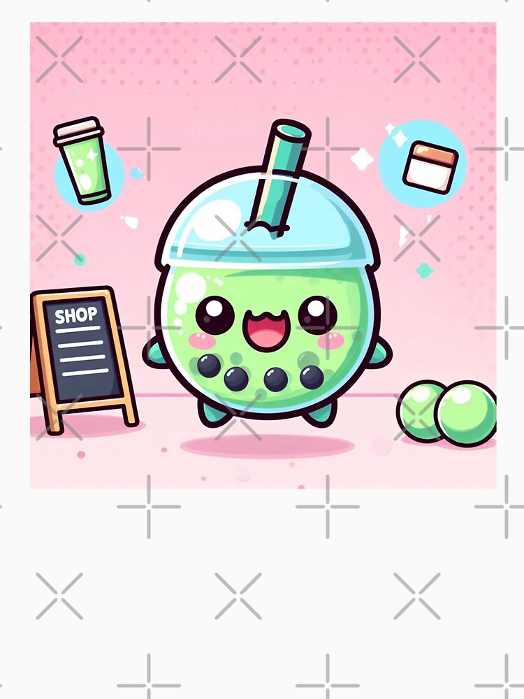 Green tea kawaii bubblle tea with boba and pink background by SaraDatCool