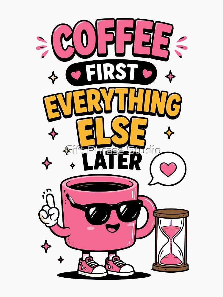 Coffee First Everything Else Later Funny Quote by Gift Phrase Studio
