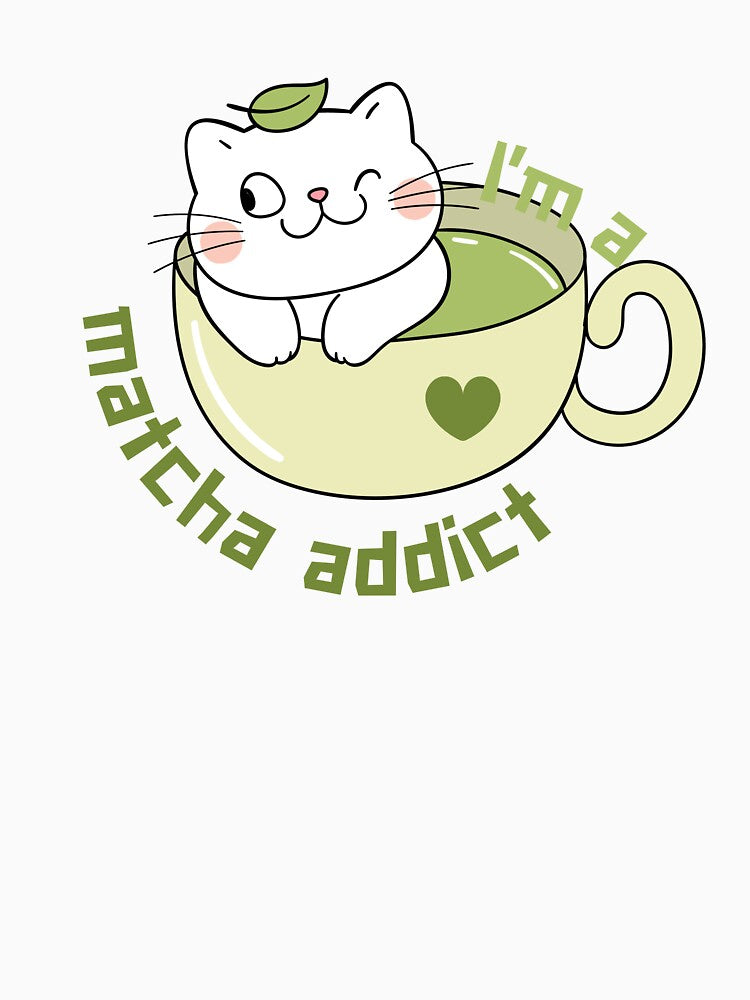 Cute Matcha Addict Cat – Kawaii Kitty in Matcha Cup Illustration by MUKUND FASHION DESIGN