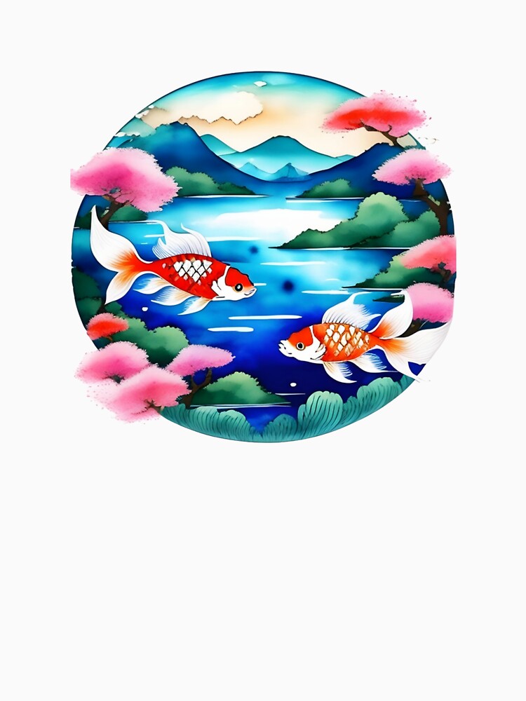 Koi Fish Surrounded by Flowers by Whimsy Fae Studio