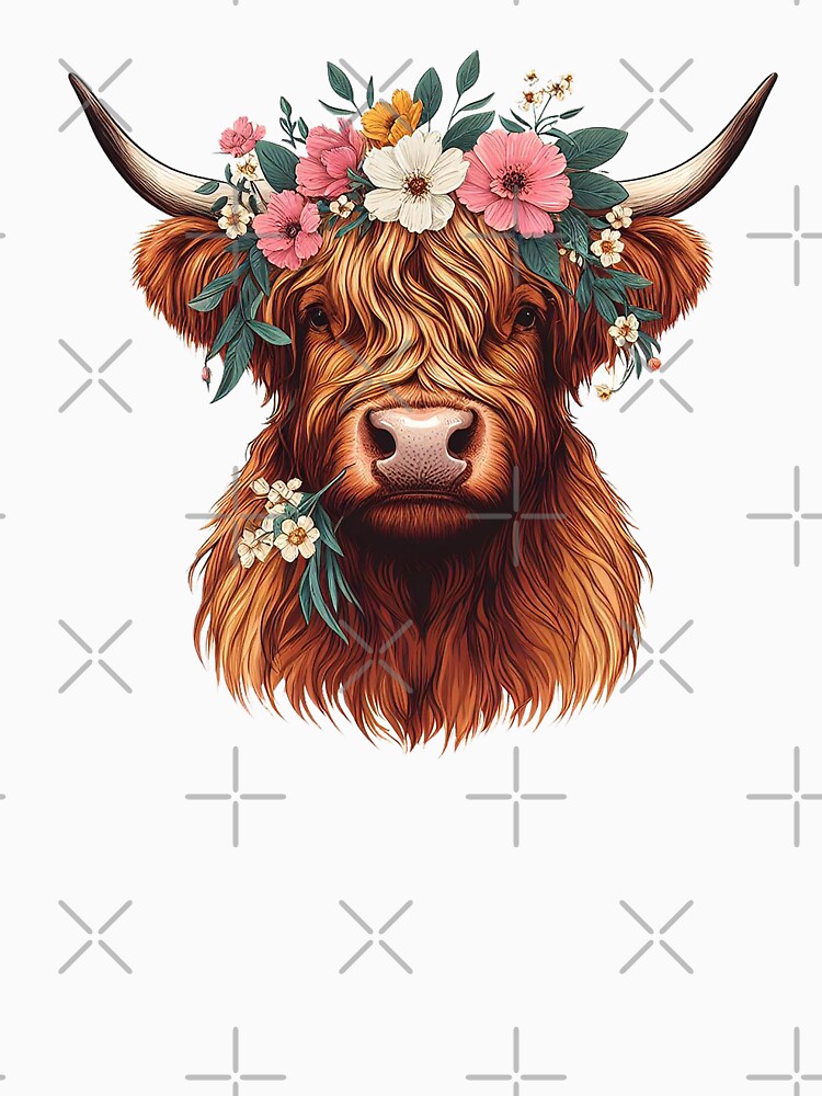 Cute Baby Cow Highland Beautiful Flowers On Head by HEERYAK
