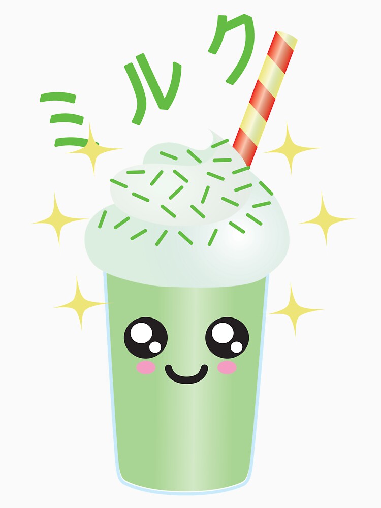Japanese Aesthetics Cute Kawaii Green Tea Matcha Milk Shake Illustrations With Japanese Kanji by NightGleam