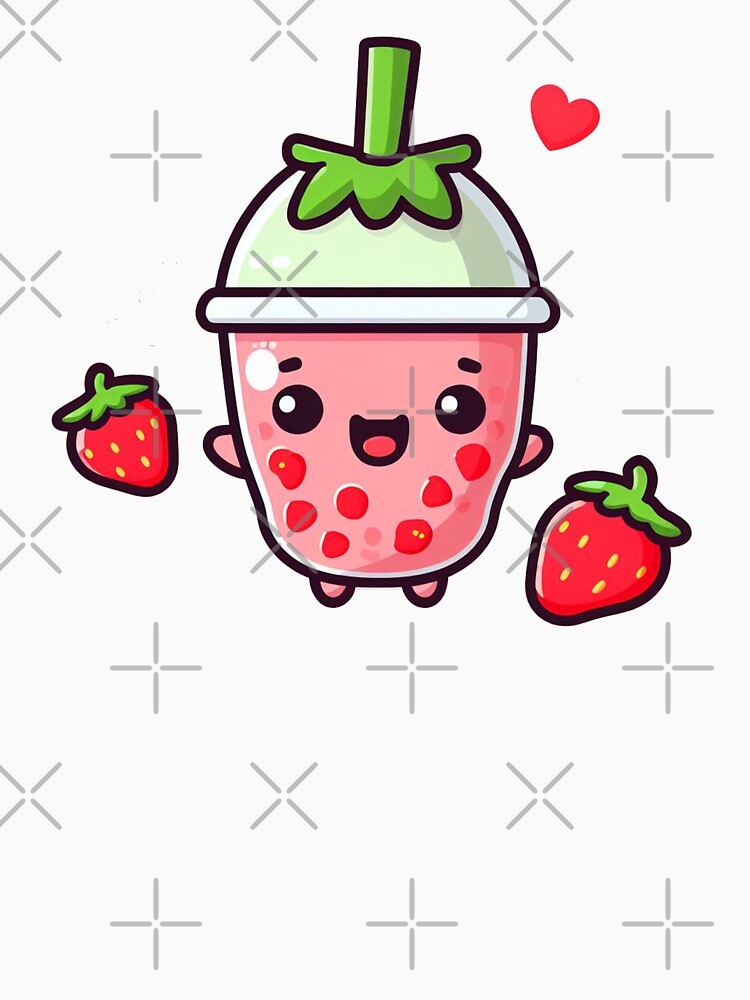 strawberry boba tea cup with cute little strawberries made for stickers. by SaraDatCool