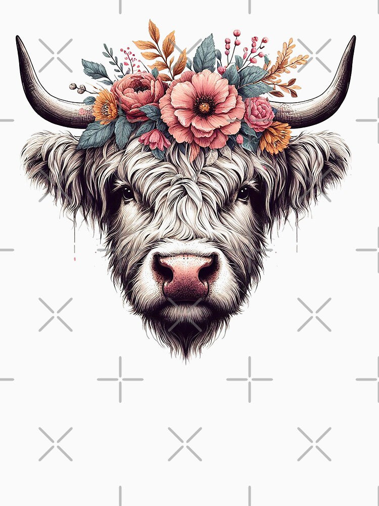Cute Baby Cow Highland Flowers On Head highland calf by HEERYAK