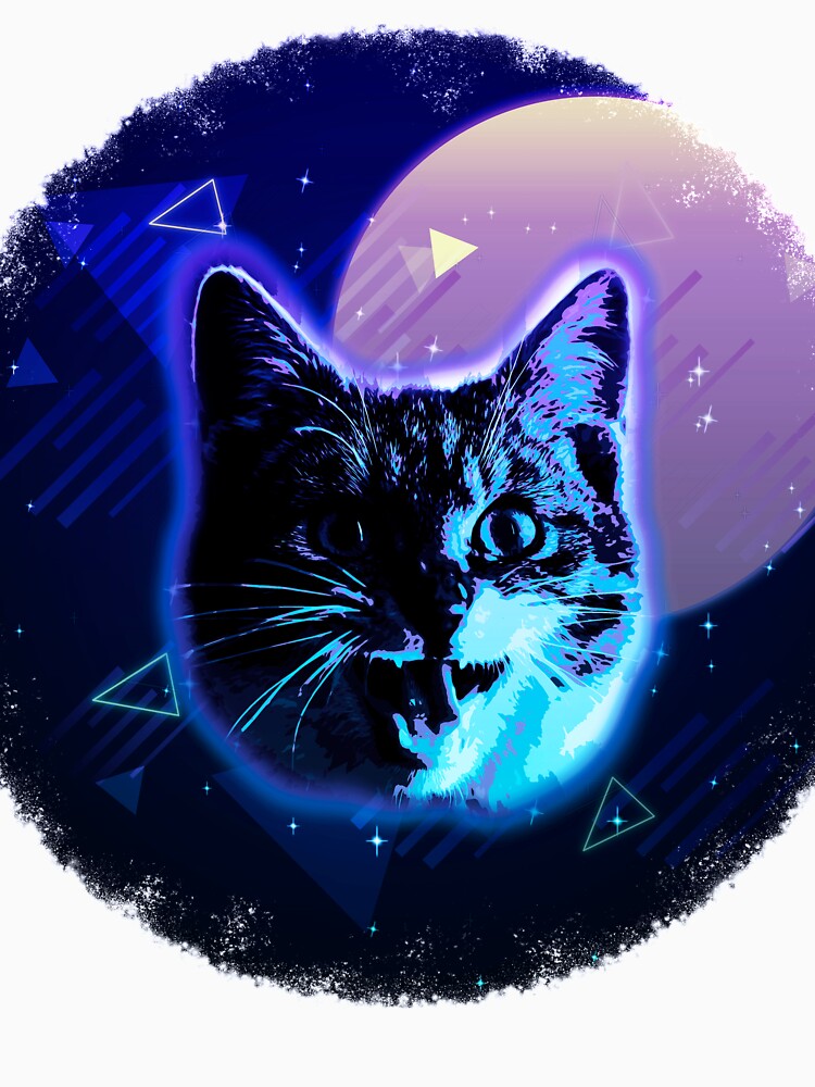Cat Face Shirt Trippy 80s Rave Neon Disco Retro Kitten Tee by cgocgy