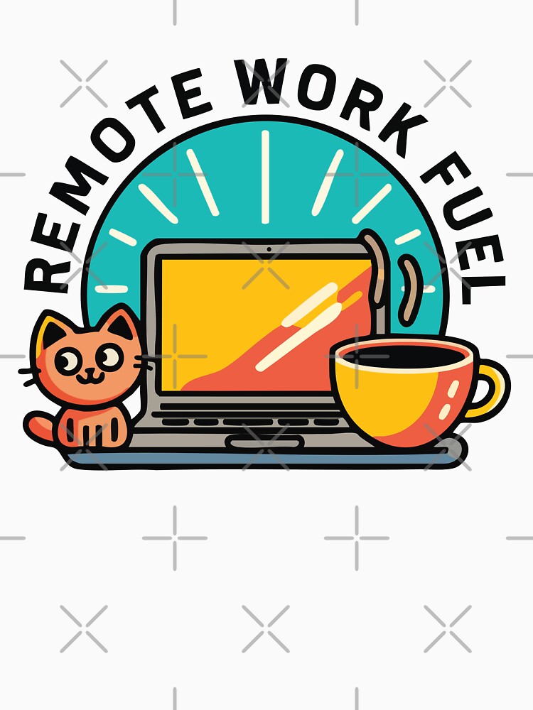 Remote Work Fuel – Cute Cat, Coffee & Laptop Design by CrownedCanvas