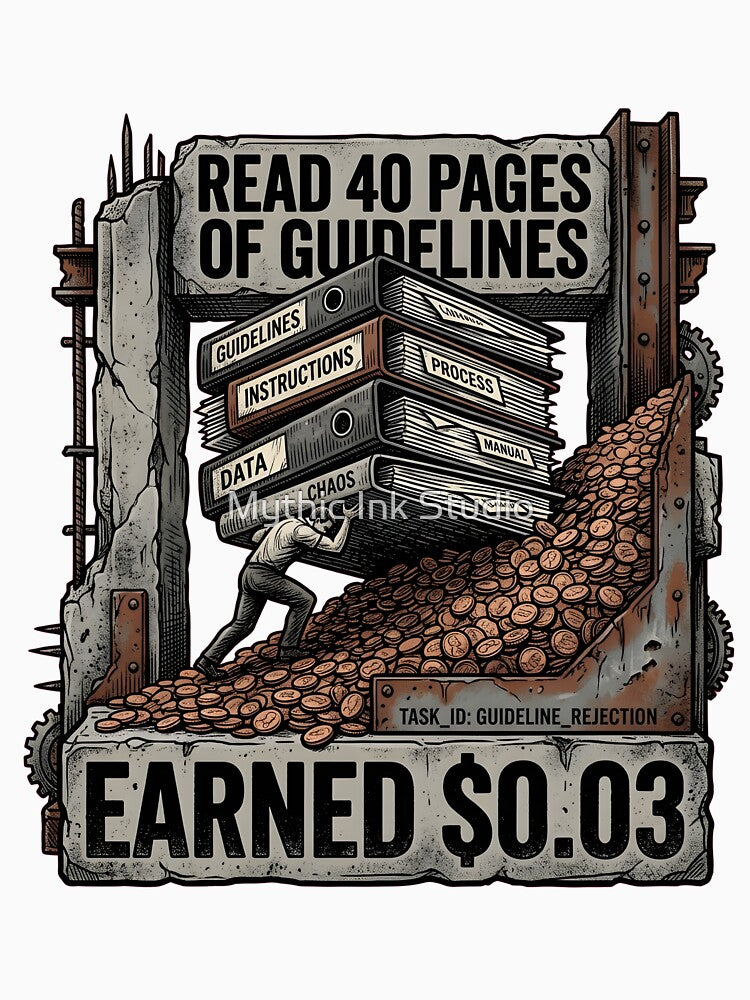 Read 40 Pages Guidelines Earned $0.03 Gig Worker - Tech Frustration Niche by Mythic Ink Studio