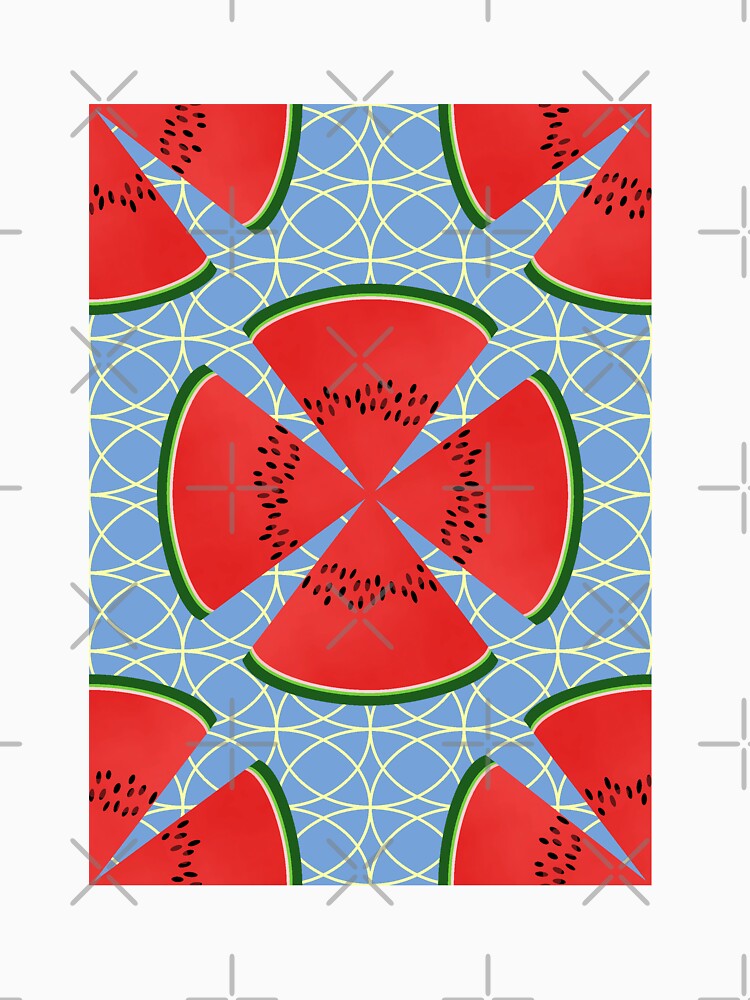 Watermelon Poppy Pattern on Blue by MerryMakewell
