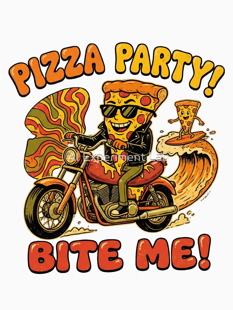 Biker Pizza Party! Bite Me! (Retro Rocker) by AI Experiment Lab