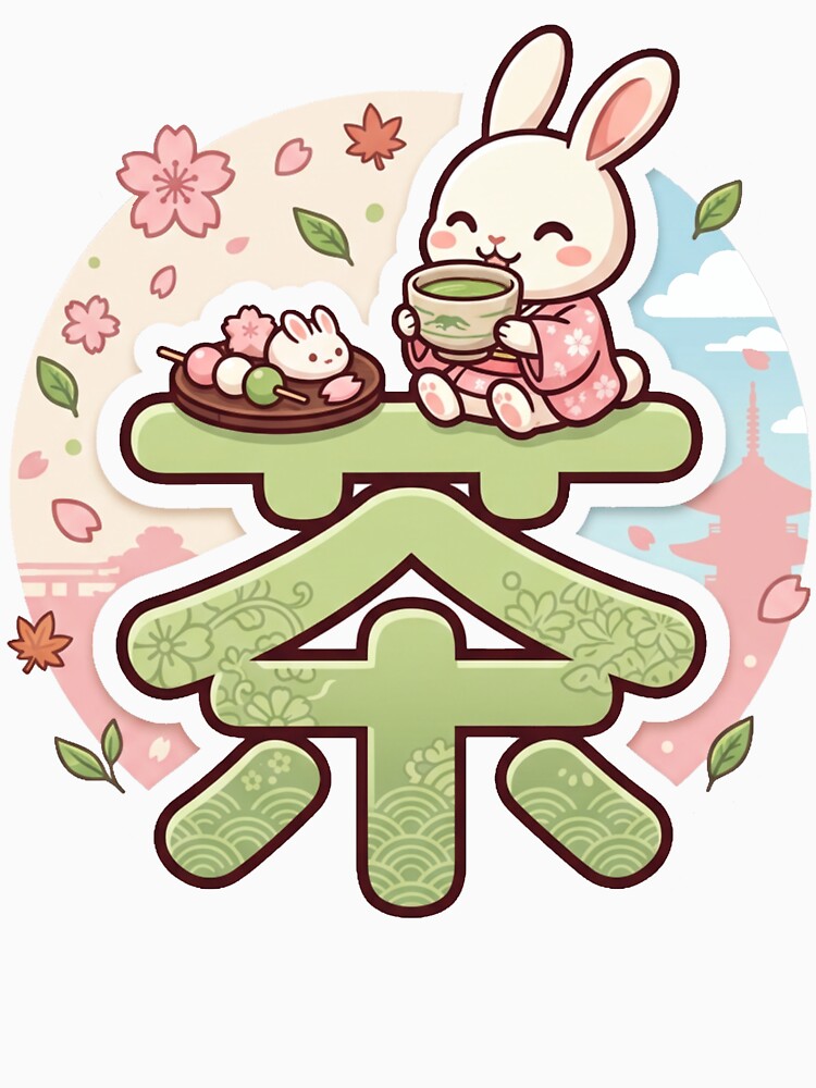Kawaii Matcha Bunny Tea Time Kanji "Tea" Sticker – Japanese Sakura & Kyoto Aesthetic Rabbit Design by kawaii animal store (in Japan)