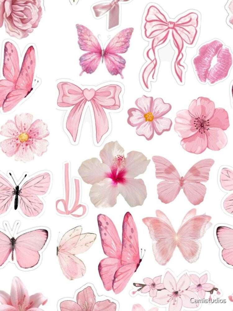 Pink Coquette Sticker Pack Aesthetic Butterfly and Flowers by Camistudios