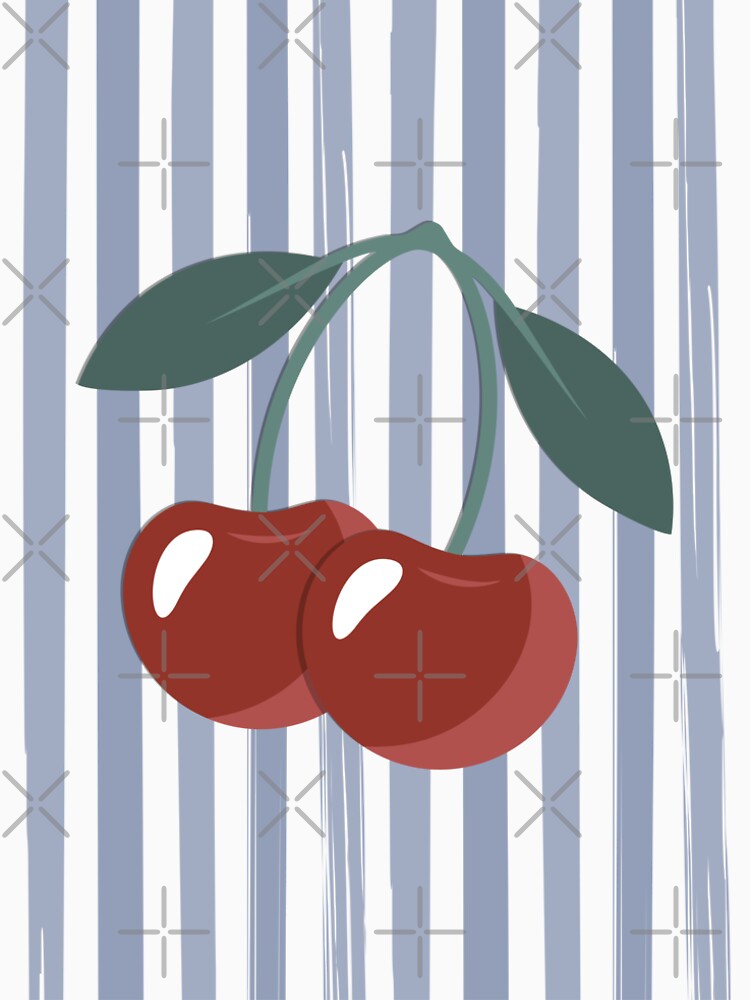 Retro Cherries on Purple Stripes – Cute Fruit Illustration, Minimalist Cherry Art Print by milesofmood