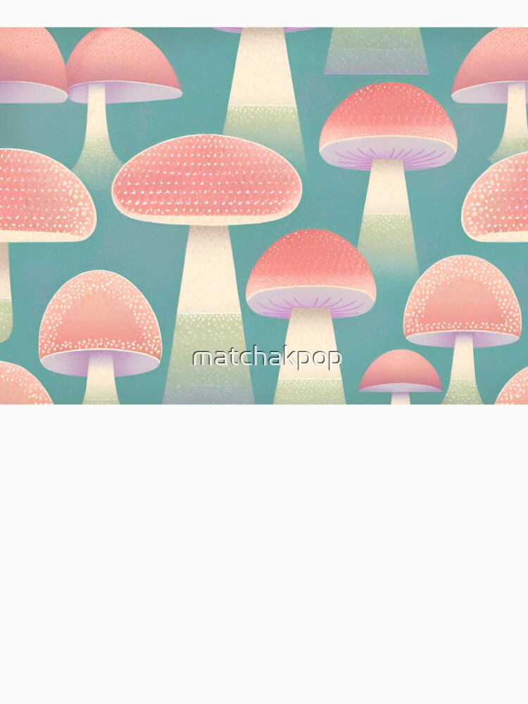 Whimsical Mushroom Pattern in Pastel Pink and Teal by matchakpop