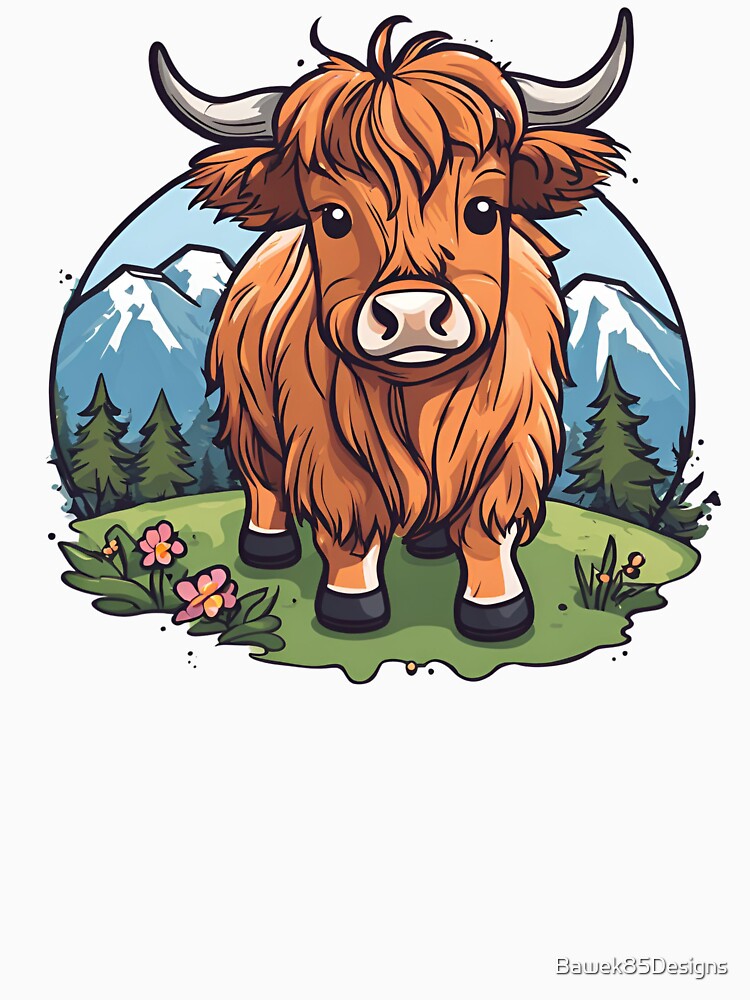highland cow in kawaii style by Bawek85Designs