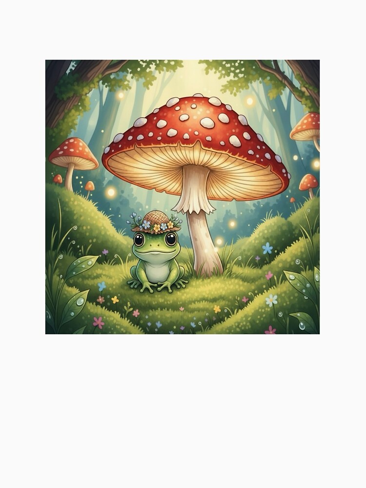 Cottagecore Frog Under a Mushroom - Cute Whimsical Nature Aesthetic by Dinozilla