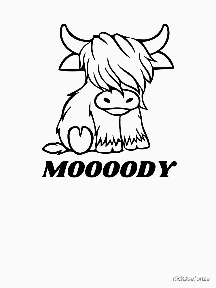 Copy of Cow Moody Funny Moooody Cow Pun Scottish Highland Cow by nicksuefonze