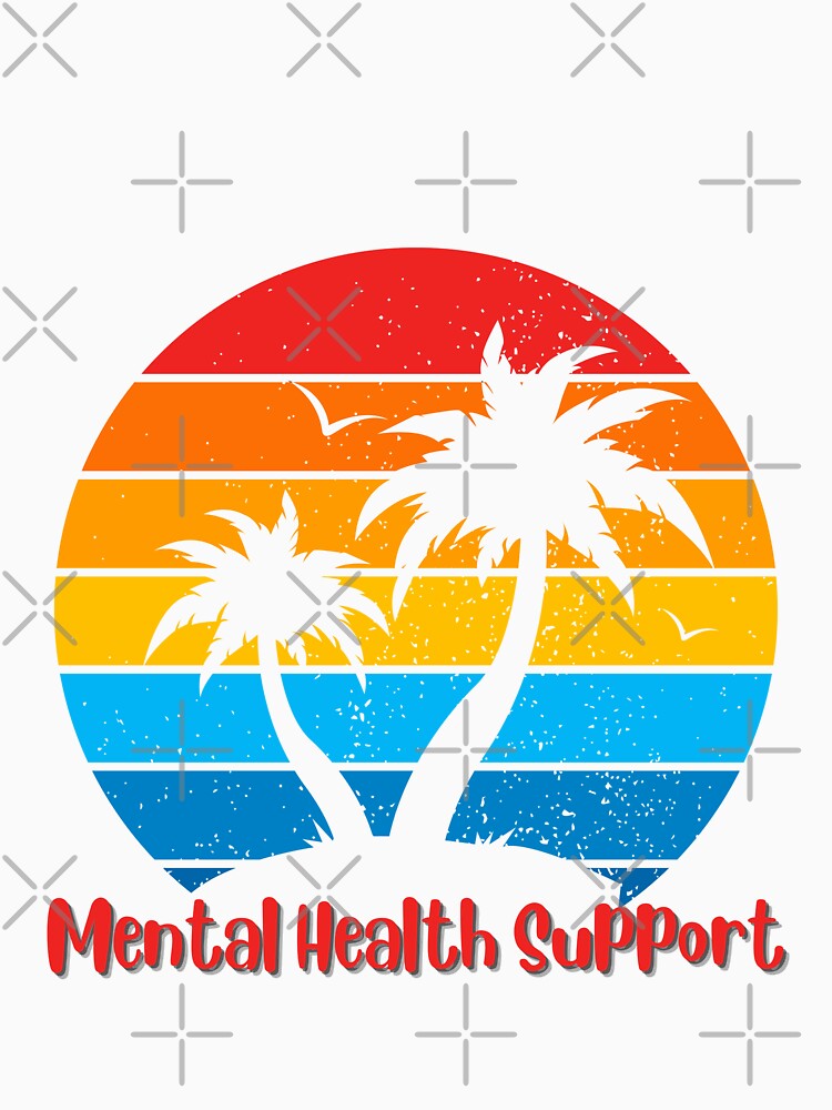 Mental Health Support - Retro Palm Tree Sunset,  Good Vibes, Self Love by Sun Sand & Sea Art