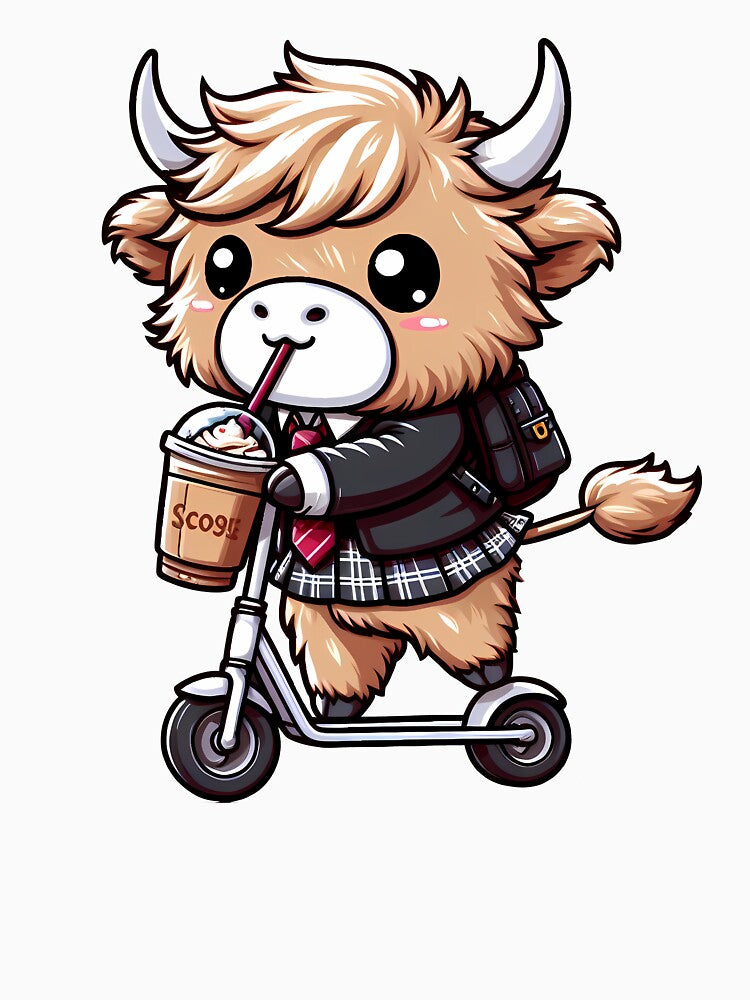 Fluffy Baby Highland Cow Ride Electric Scooter by Funny Vintage Stickers And T-Shirts
