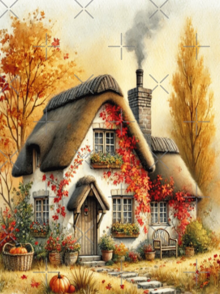 Autumn Cottage Writing Nook – Blooming Nostalgia Pumpkin Picnic Art by ArtFreshStudio