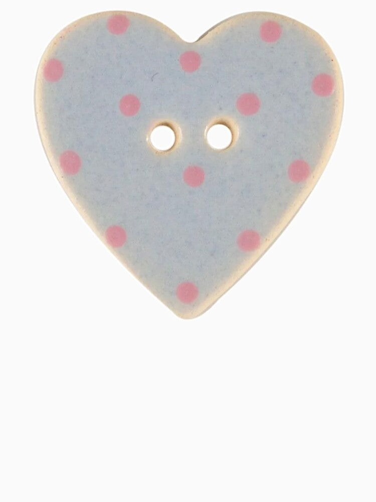 blue pink polka dot heart button by teethfairy