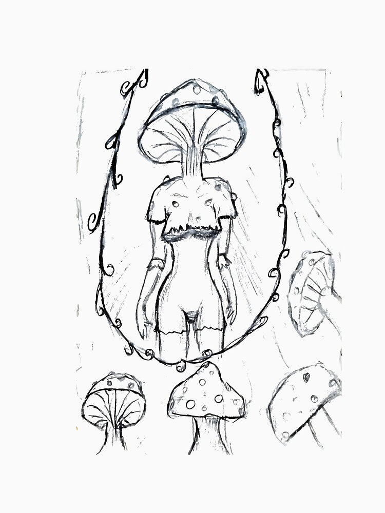 Mystical Mushroom Girl Botanical Sketch by Distort-wear