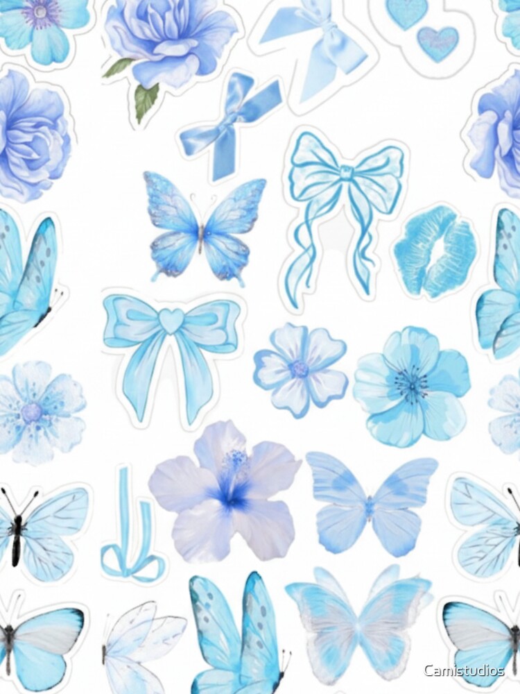 Blue Coquette Sticker Pack Aesthetic Butterfly and Flowers by Camistudios