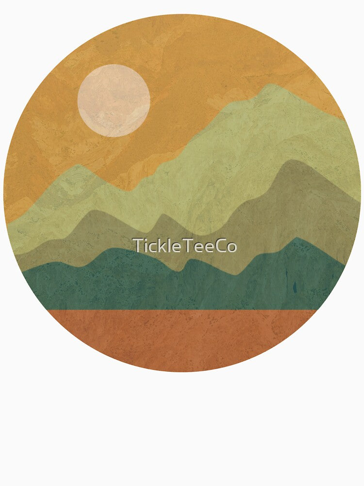 Retro Sunset Landscape Circle Vintage Earth Tone Nature Design by TickleTeeCo