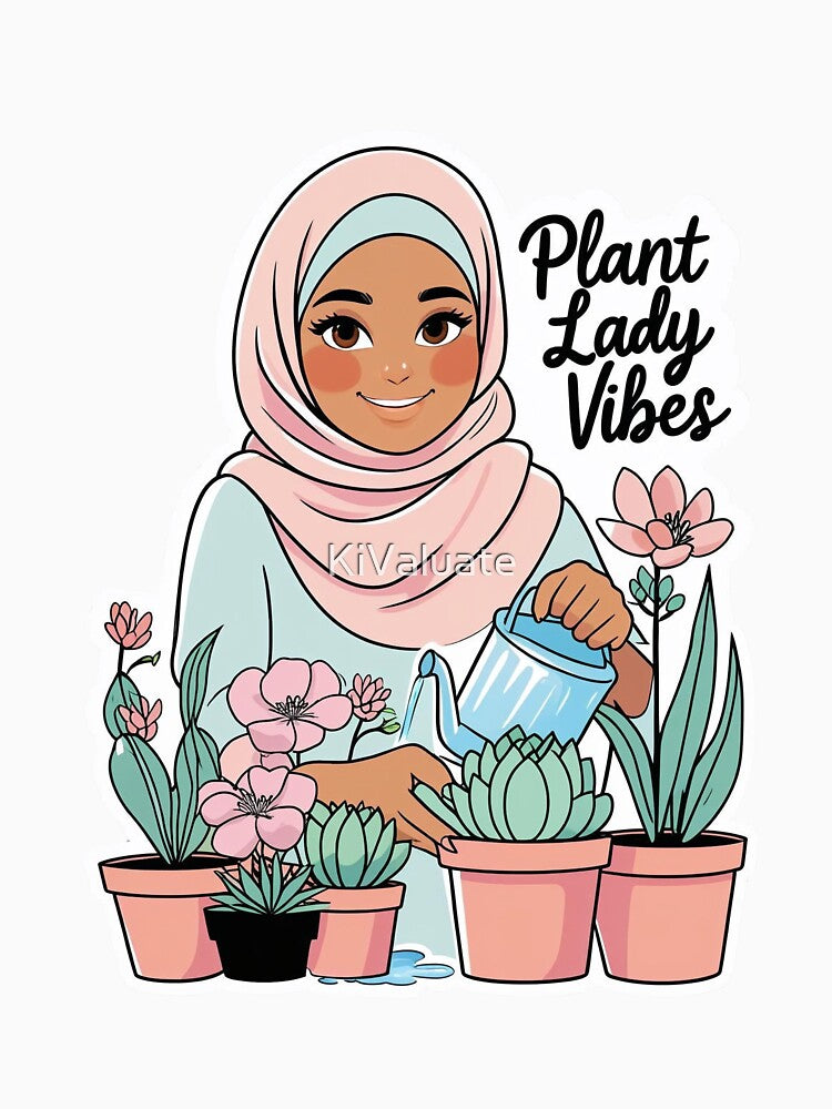 Plant Lady Vibes | Hijabi Woman Plant Illustration | Botanical Lifestyle Design by KiValuate
