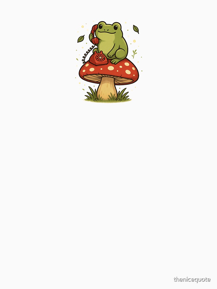 Frog on a Mushroom Call – Cute Whimsical Nature Art by thenicequote