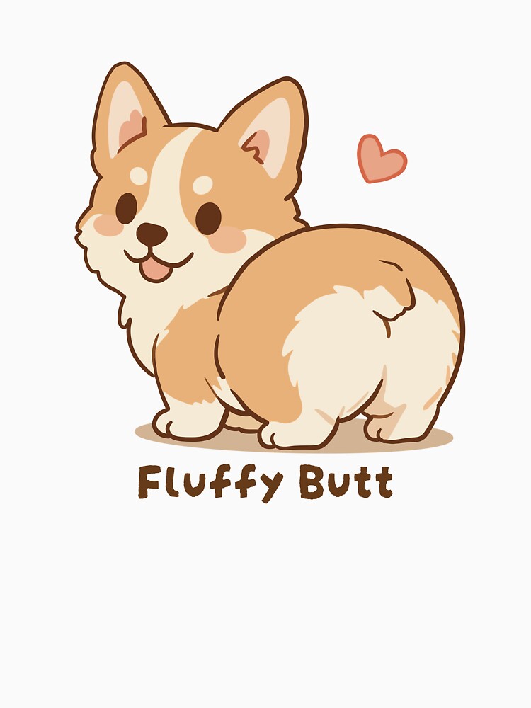 Corgi Fluffy Butt Cute Kawaii Puppy by MJ ART