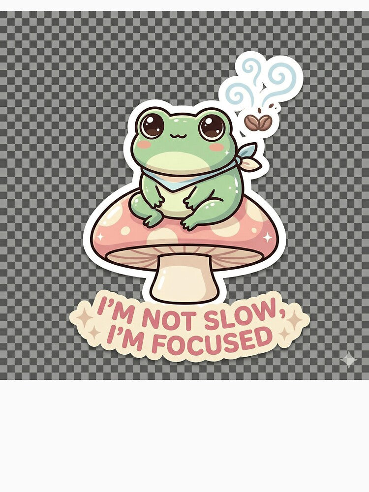 Cute Kawaii Frog on Mushroom, I'm Not Slow I'm Focused Sticker by R & K Fashions