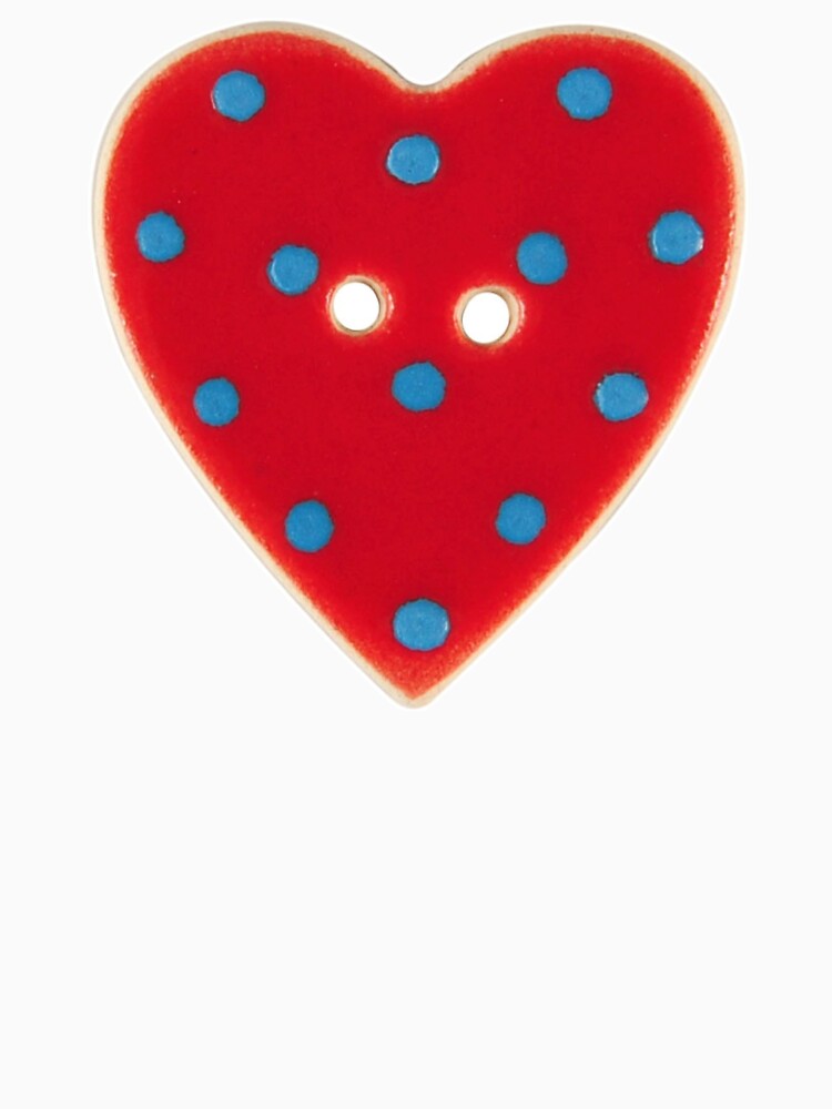red blue polka dot heart button by teethfairy