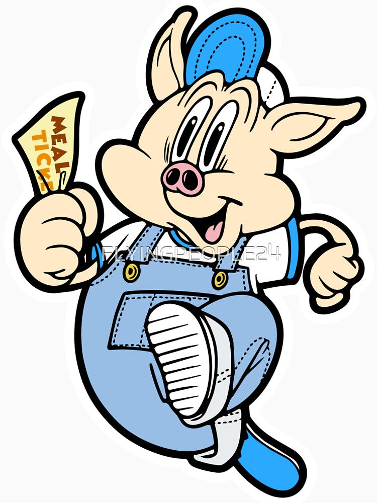 Funny Cartoon Pig Worker Sticker | Retro Meal Ticket Mascot Illustration by FLYINGPEOPLE24