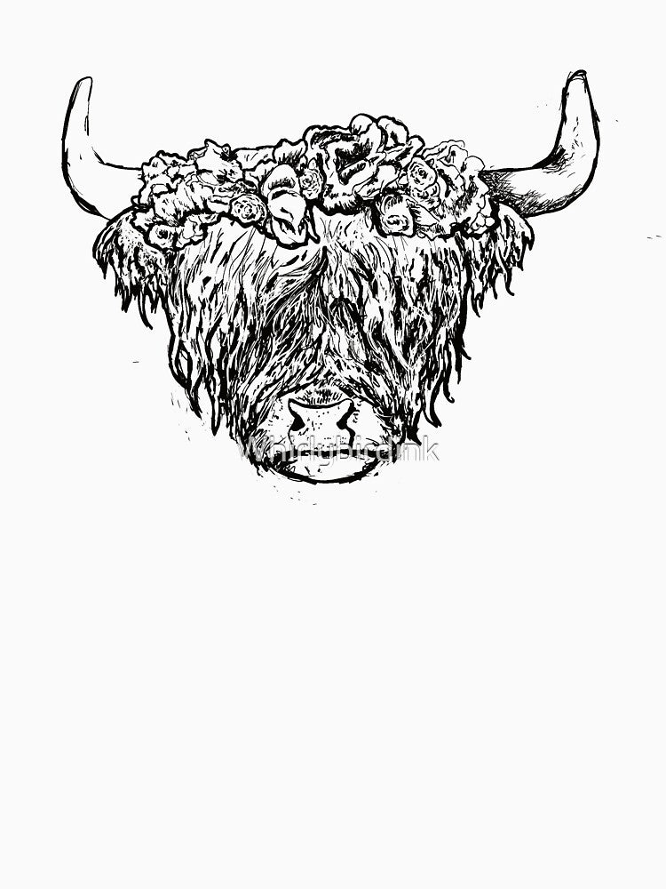 Highland Fluffy Cow in a Flower Crown by Whirlybirdink