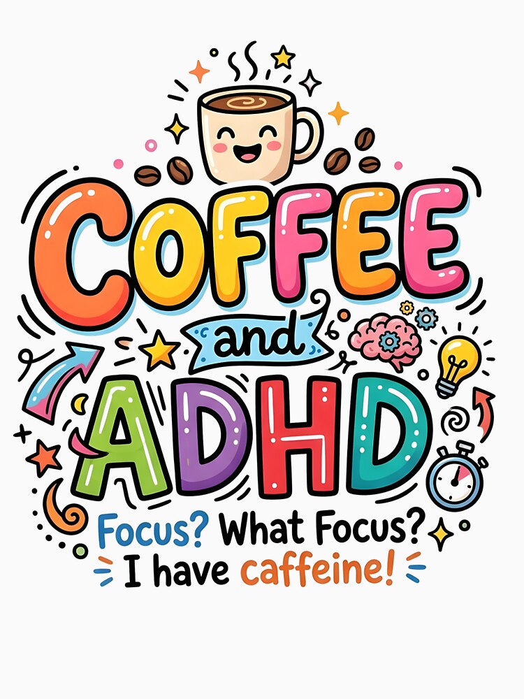 Powered by coffee and adhd funny quote by Marti’s Shop Corner