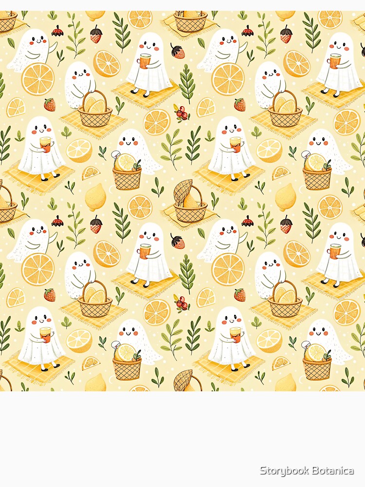 Cute Lemon Ghost Picnic Pattern by Storybook Botanica
