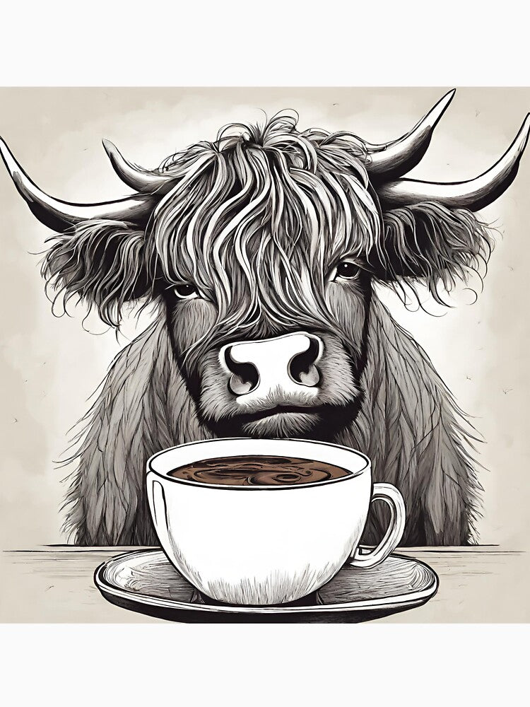 "Moo-dy Morning" Highland Cow by ColourCove