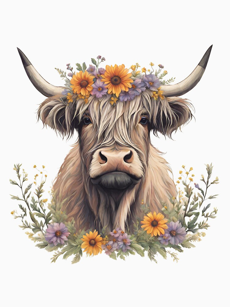 Flower Crown Highland Cow by ColourCove