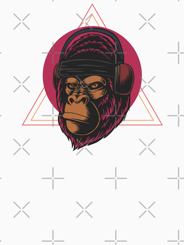 Retro Red Gorilla with DJ Headphones by MusicMerchLab