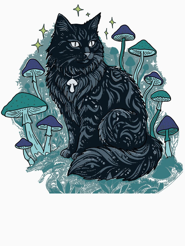 Whimsigoth Black Cat Forest Folk Art by LeshanArt