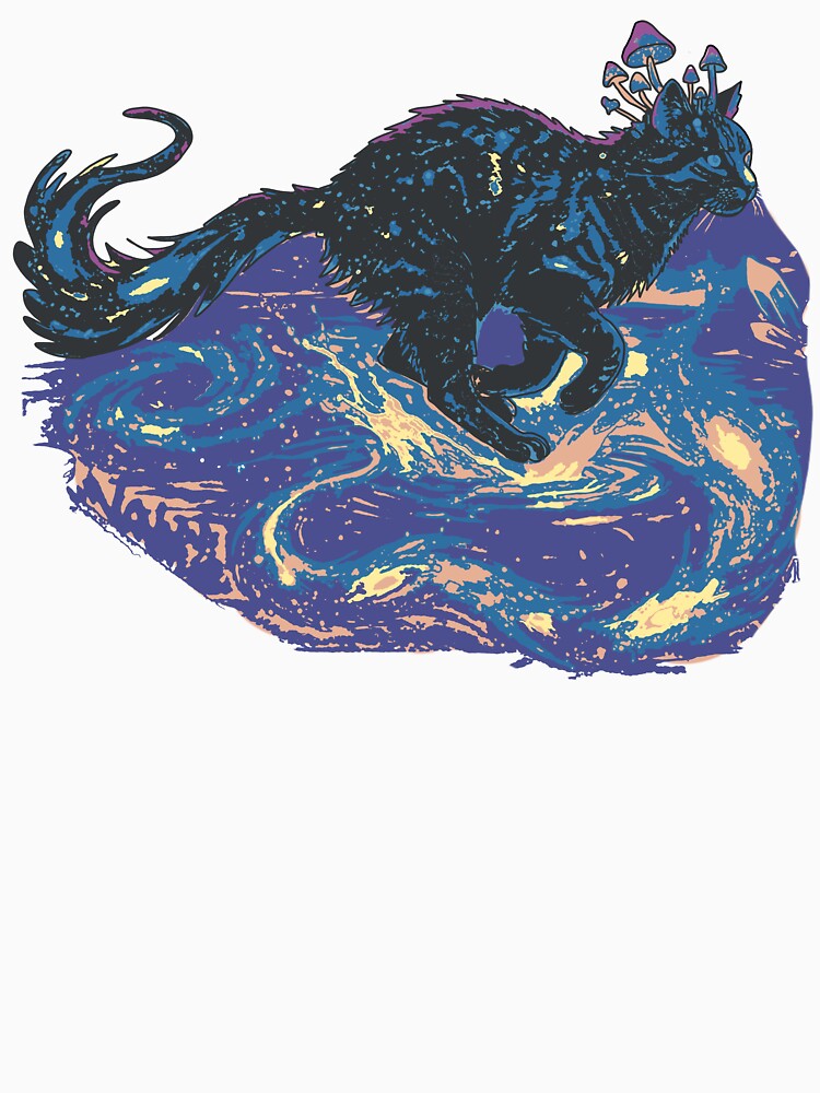 Hand-Drawn Cosmic Mushroom Cat Whimsigoth Galaxy Art by LeshanArt