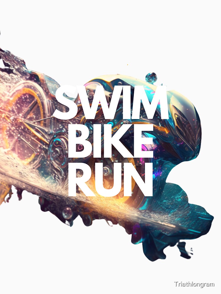 Swim Bike Run Triathlon White on Black Cyber Fairy Grunge, Ghostcore, wide-angle, Cinema4D rendering by Triathlongram