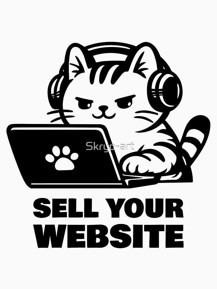 Sell Your Website Funny Cat with Laptop Business Design by Skryp-art