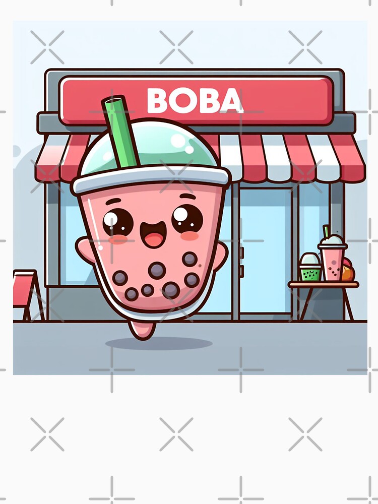 stawberry bubble tea dancing outside a boba shop by SaraDatCool