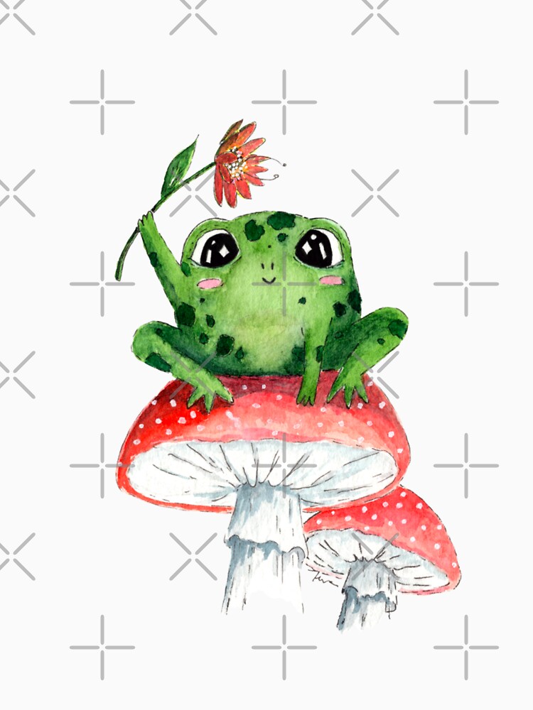 Cute Frog with flower sitting on musroom by myrll