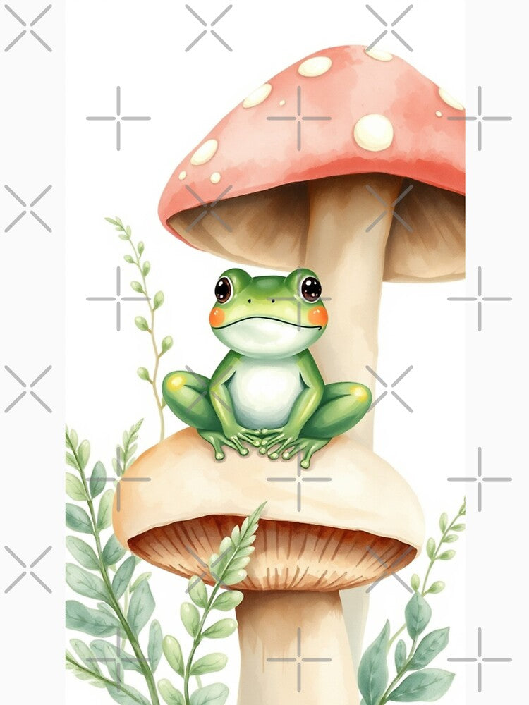 Cute Tree Frog on Watercolor Mushroom Art by Vida e Arte