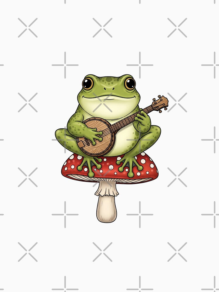 Frog on a Mushroom Playing- Banjo by TheDenimArt