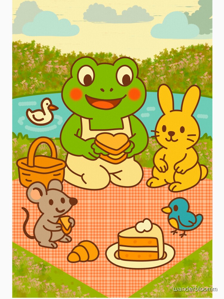 Cute Frog and Friends Picnic Illustration – Whimsical Animal Art by wanderbloomm