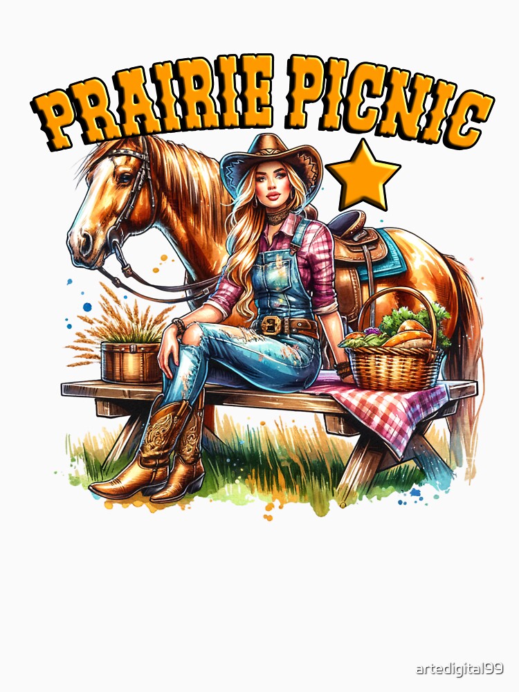 Wild West Cowgirl Vibes- Prairie picnic - Tshirts, Mugs, Stickers & More by artedigital99