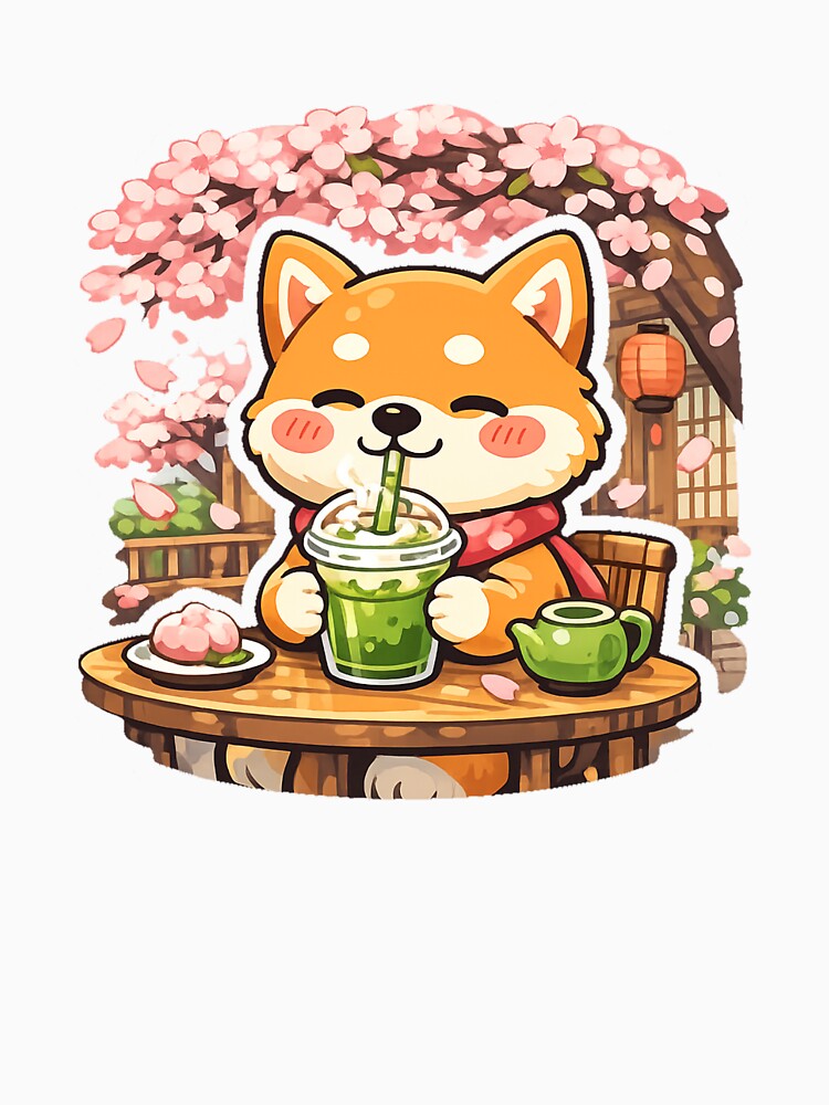 Sakura Matcha Shiba Inu – Cute Japanese Spring Cafe Aesthetic by kawaii animal store (in Japan)